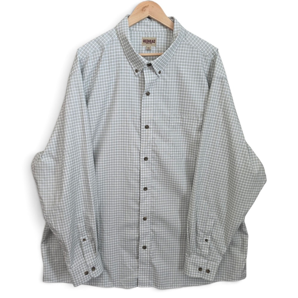 RedHead Mens 3XL Button Down Shirt Long Sleeve Plaid Sage Green Outdoor Pocket
